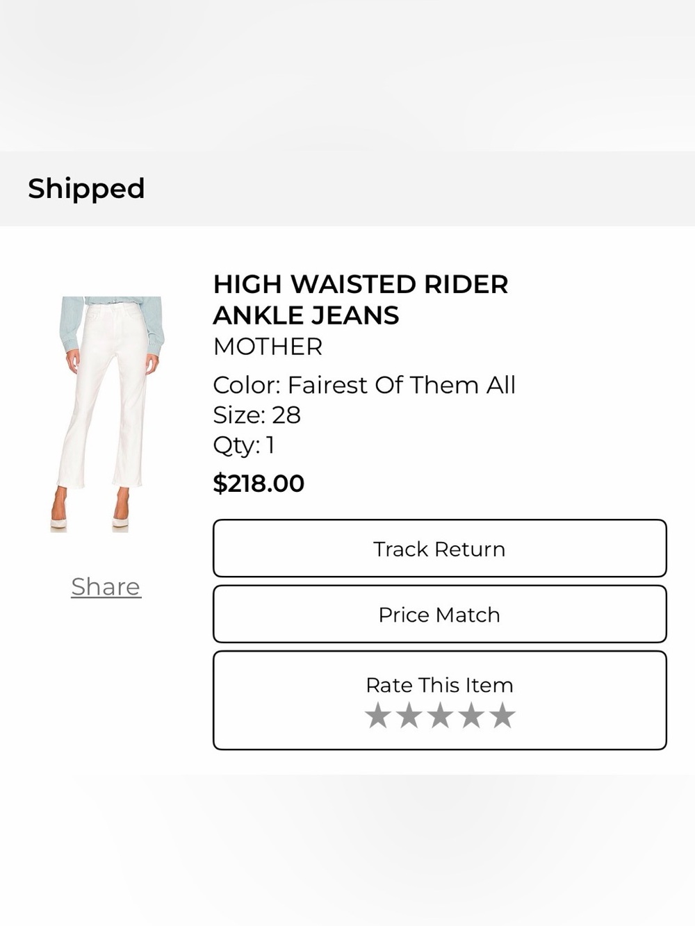 MOTHER High Waisted Rider Ankle Jeans in Fairest Of Them All 28